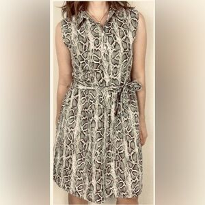 Laura Bianchi Sleeveless Snake Print Dress Size Small Multicolored Linen No Belt